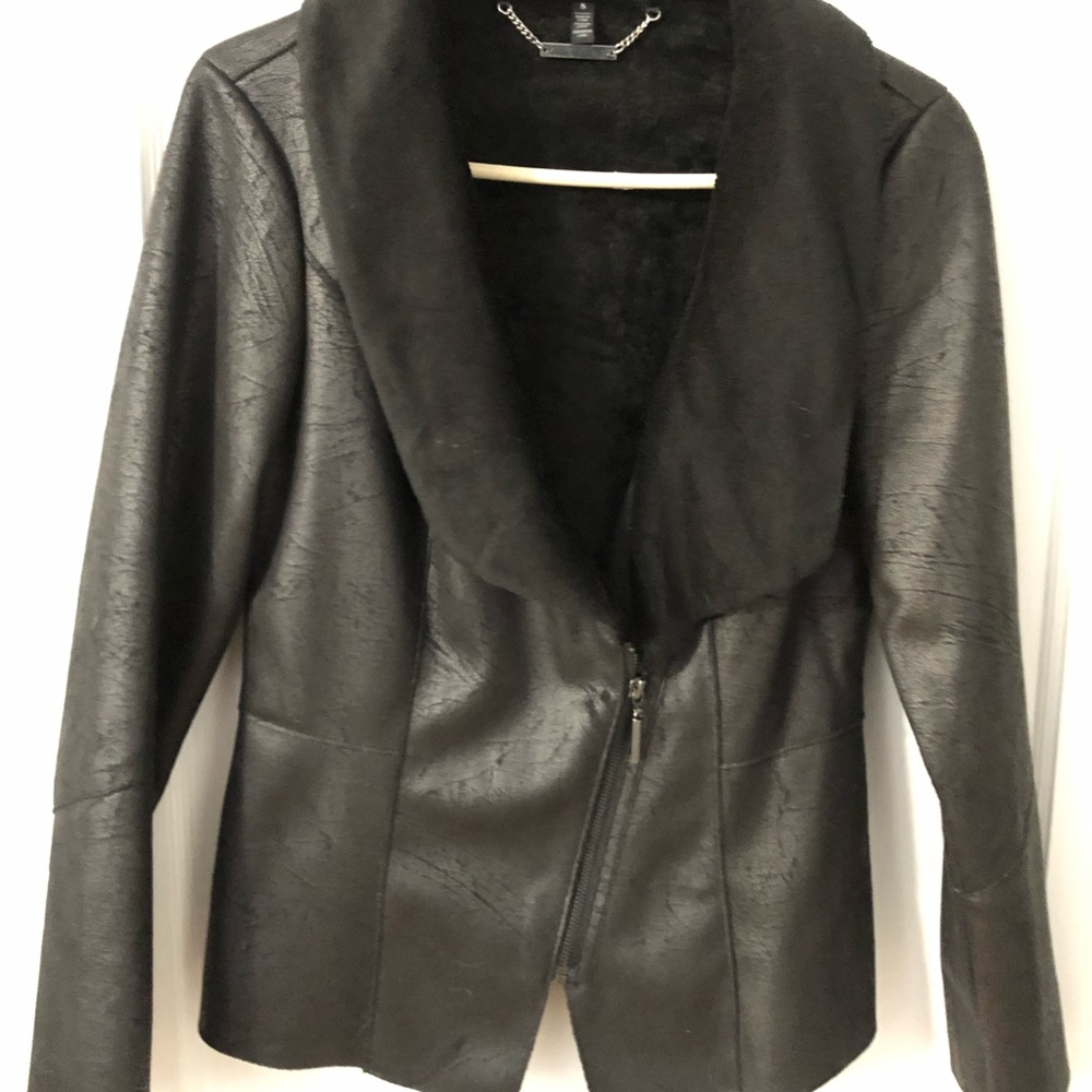 White House Black Market Moto jacket new, black faux leather and fur
